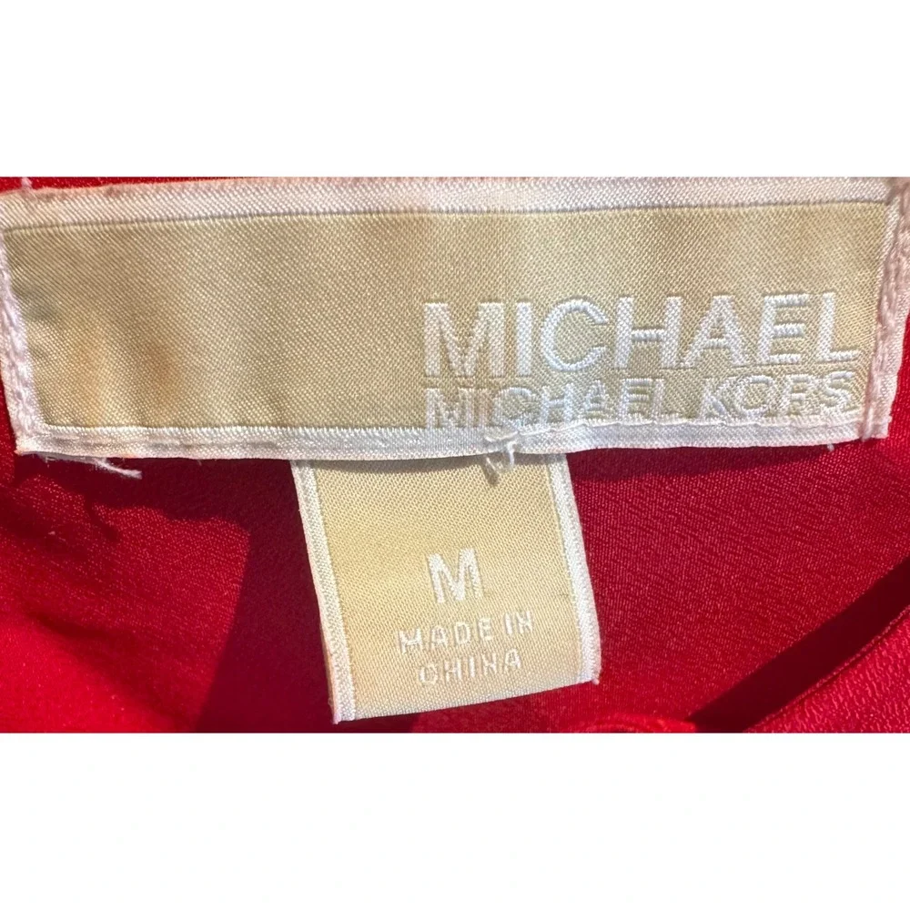 Michael Kors Women's Pleated Zip Front Roll Tab Red Blouse Size Medium